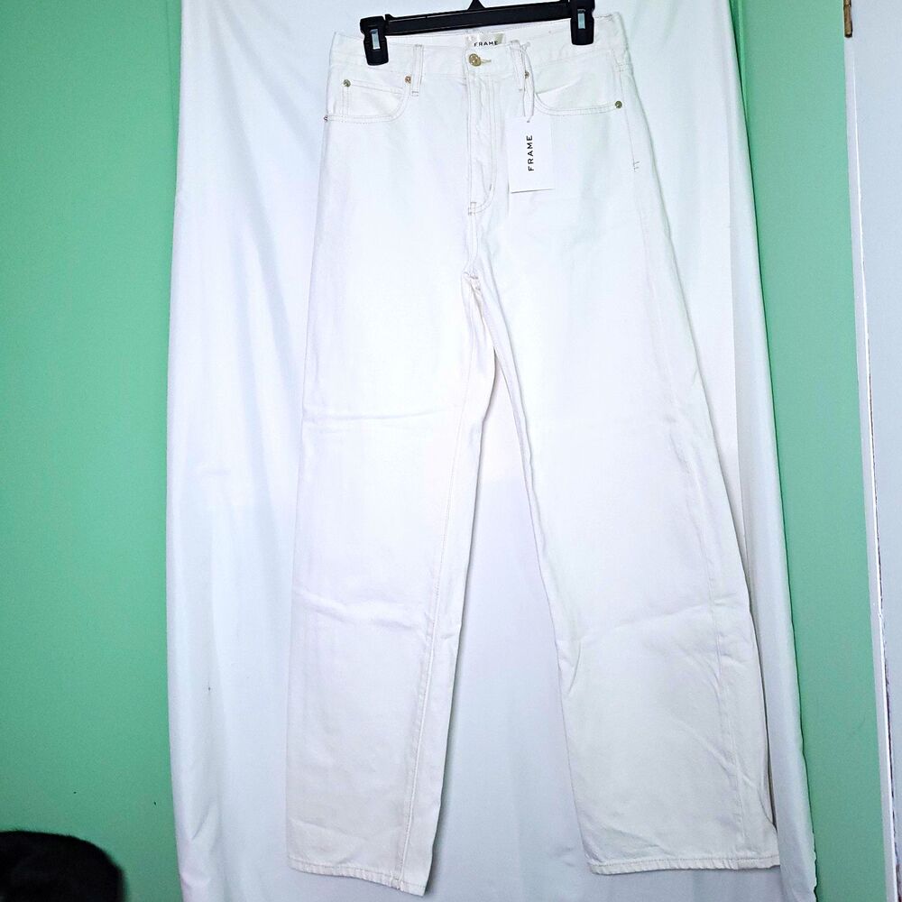 FRAME  The Bow High Rise Curved Leg White Denim 5-Pocket Jeans Women’s Sz.26 NWT